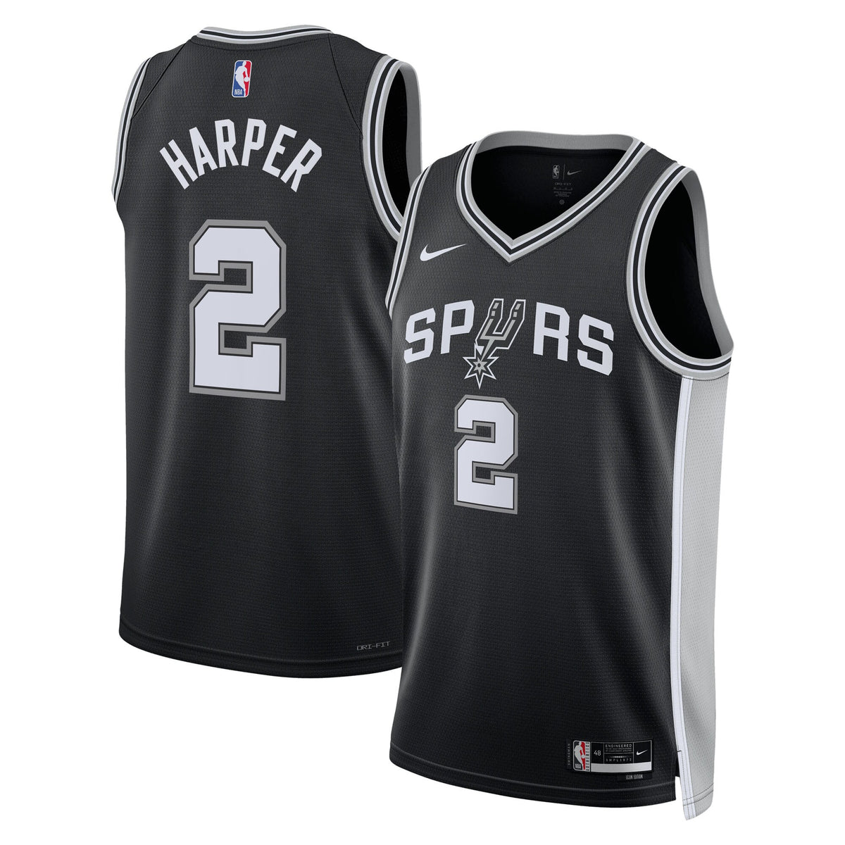 San Antonio Spurs Nike Icon Edition Swingman Jersey NBA 2025 First Round Draft Pick - Black - Dylan Harper - Unisex